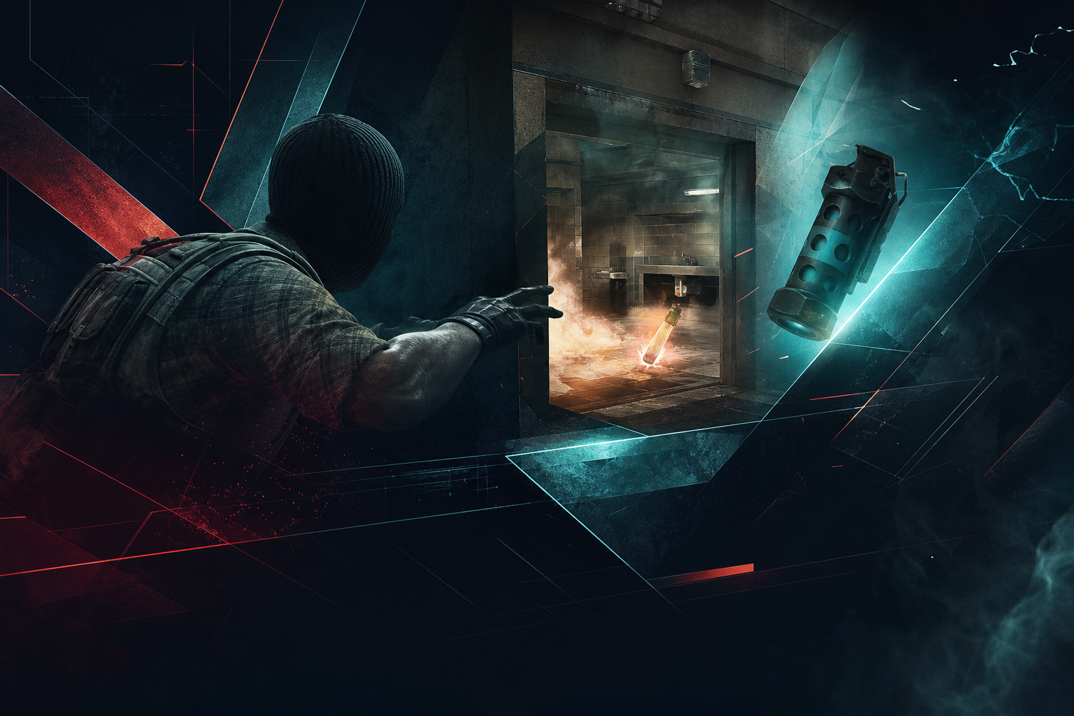 CS2 Overpass Bathrooms with a T-side player clearing close angles using flash and molly