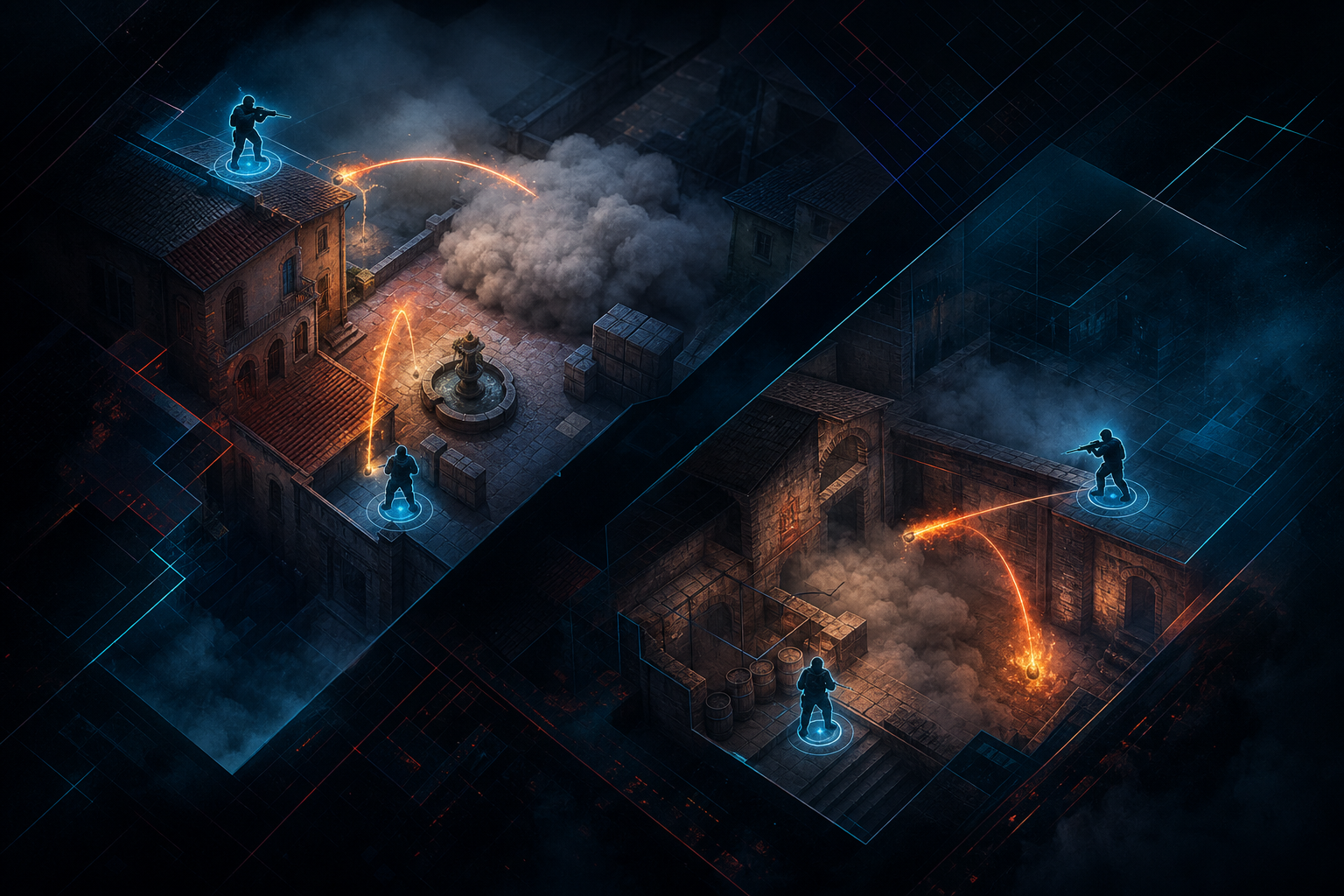 CT anchor positions highlighted on Inferno B site and A pit with smoke and molotov paths