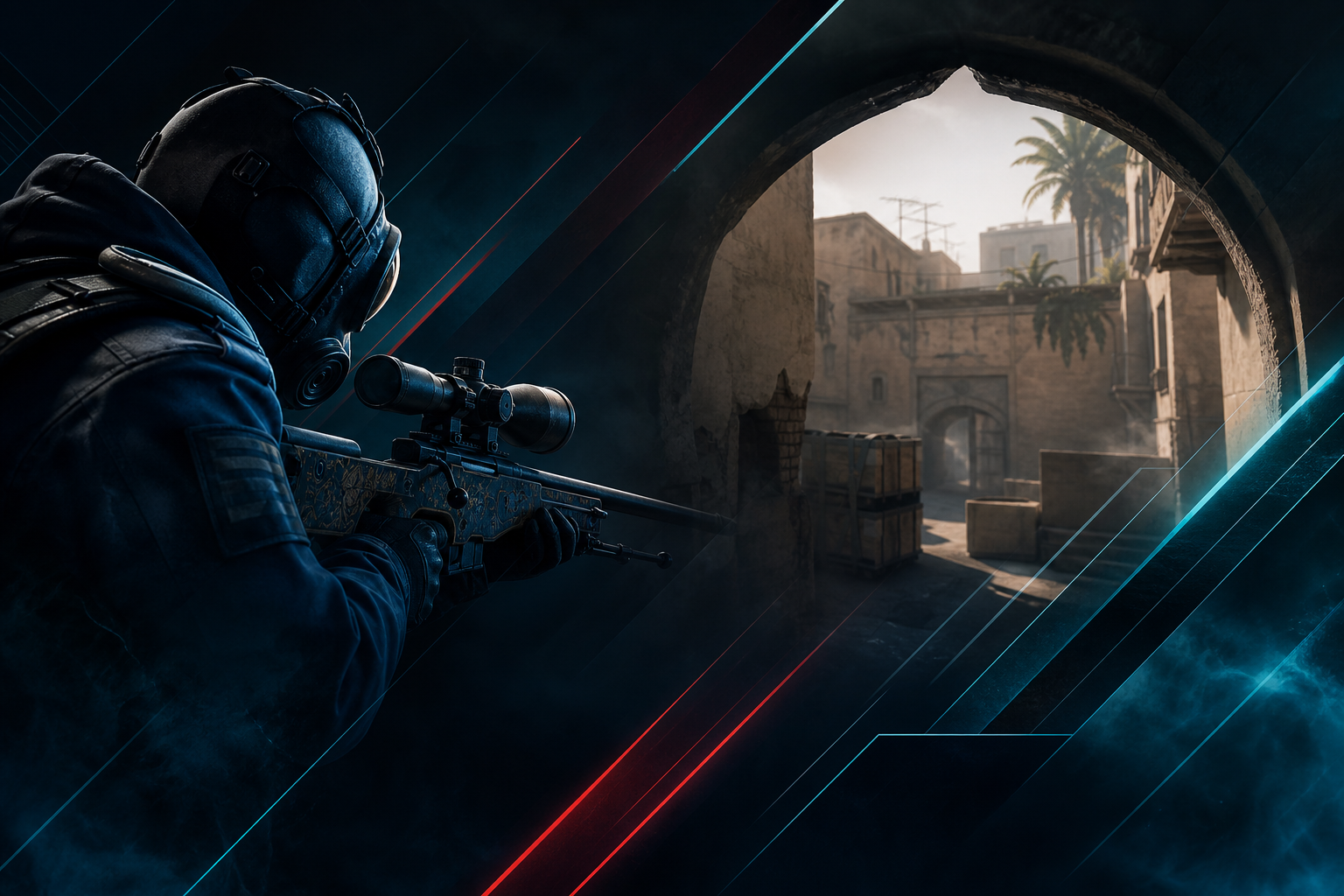 CT AWP player holding Mirage mid in CS2 with Source 2 visuals
